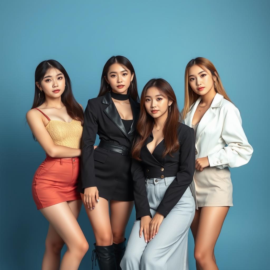 A photogroup session of the sexiest Kpop girl band featuring four extremely beautiful and cute Korean women with white skin