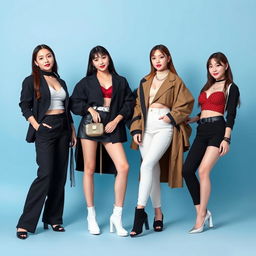 A photogroup session of the sexiest Kpop girl band featuring four extremely beautiful and cute Korean women with white skin