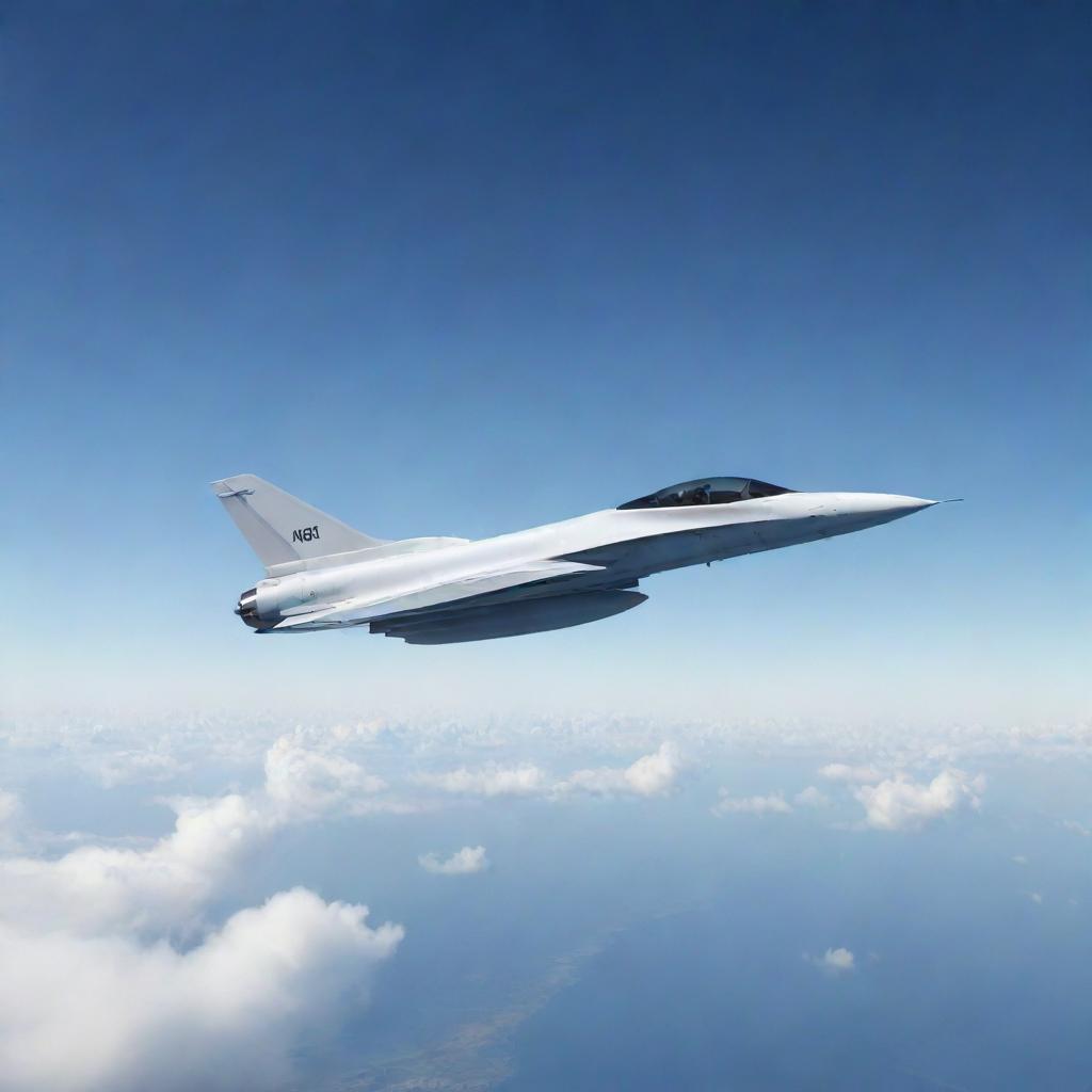 Animated version of a sleek, modern F9 jet soaring through a clear sky with dynamic motion.