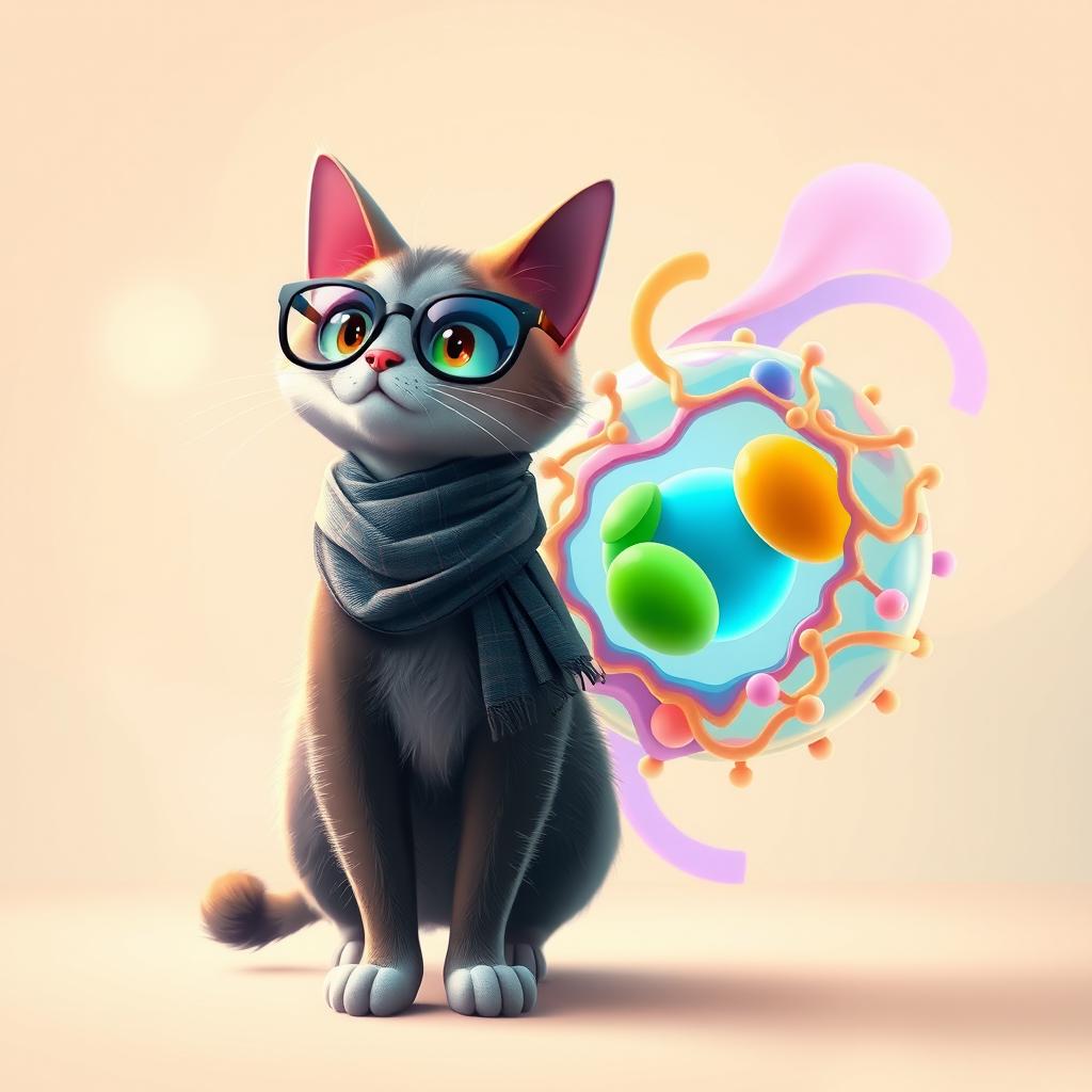 An aesthetic animated cat showcasing the cell membrane in a stylish and visually pleasing manner