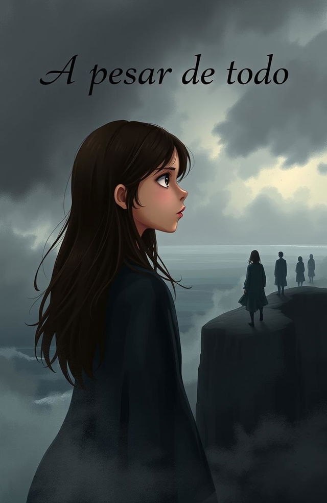 A book cover titled "A pesar de todo", featuring a girl with long brown hair and brown eyes gazing into the distance