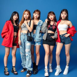 A photogroup session featuring four of the sexiest Kpop girl band members, showcasing extremely beautiful and cute Korean young women with white skin