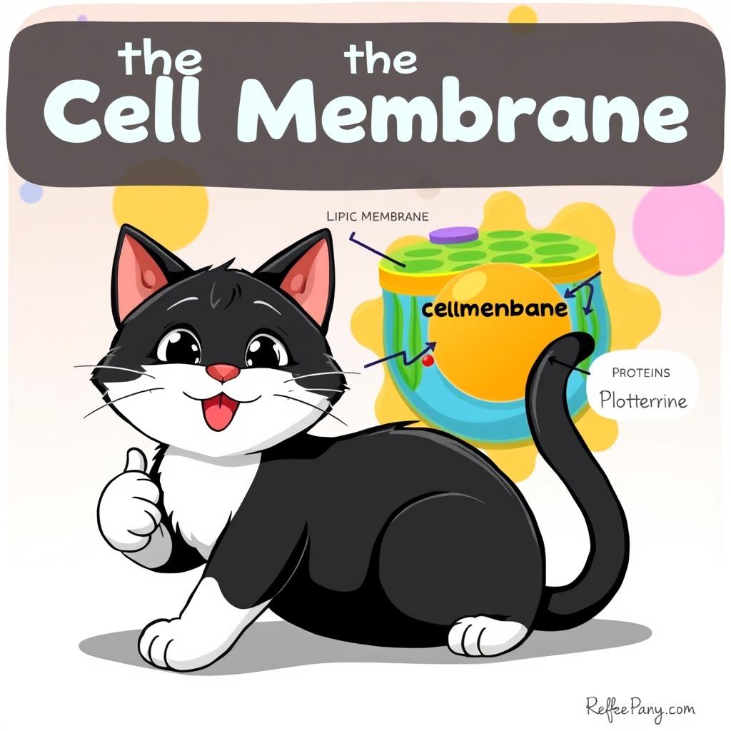 A whimsical, animated black and white cat demonstrating the concept of the cell membrane