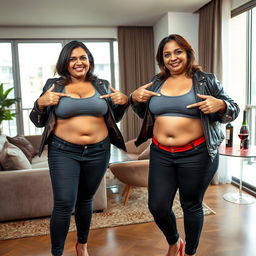 A realistic image of two extremely gorgeous and beautiful mature voluptuous Indian women aged 40, featuring all the typical Indian facial structures