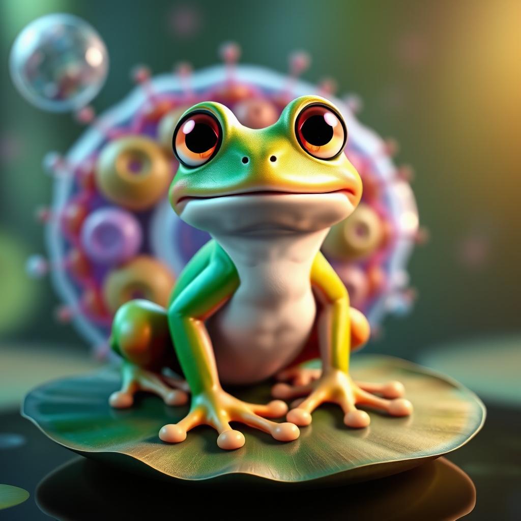 A beautiful animated frog (ranita) showcasing the cell membrane