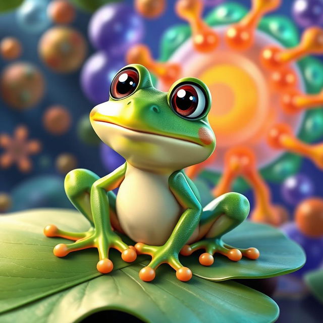 A beautiful animated frog (ranita) showcasing the cell membrane