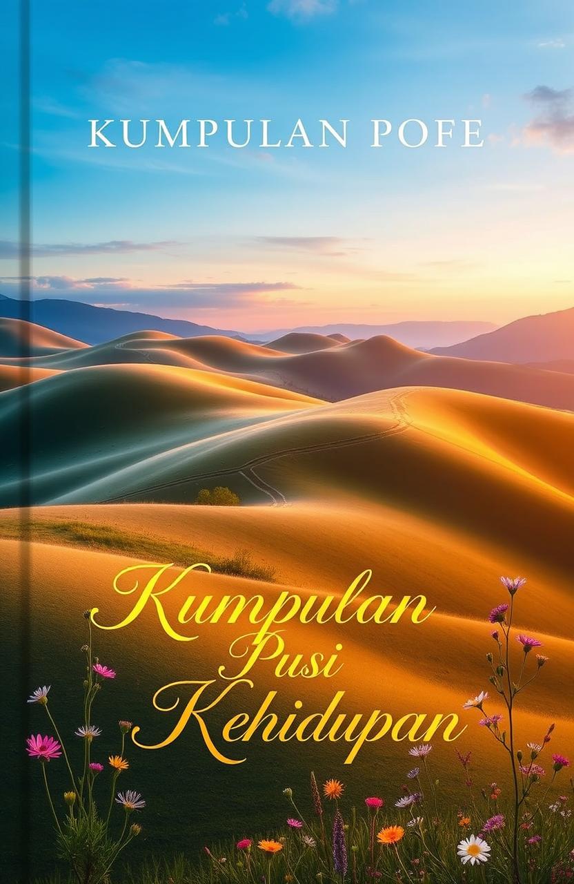 A beautifully designed book cover for a poetry collection titled 'Kumpulan Puisi Kehidupan' (Collection of Poems on Life)