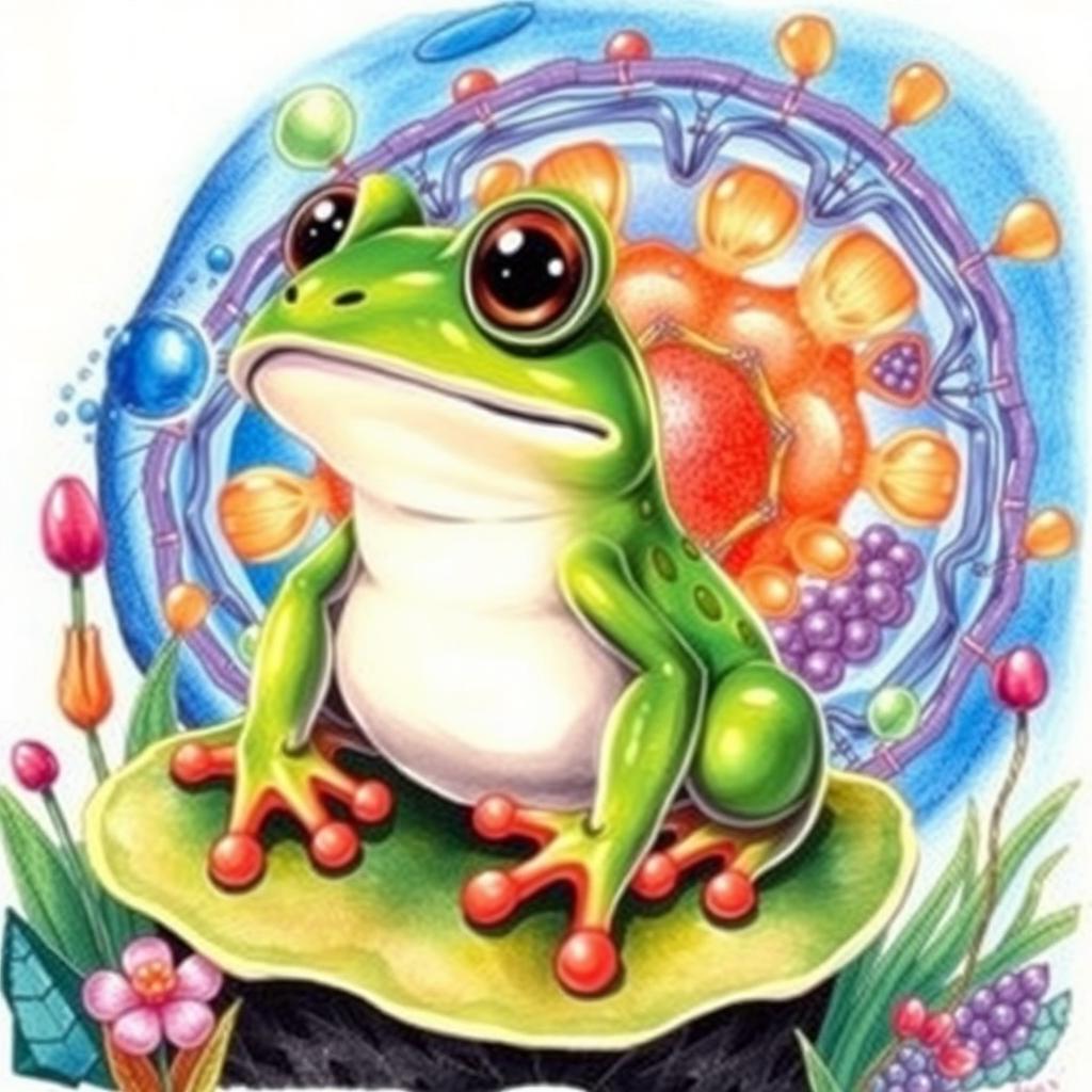 A charming drawing of a frog (ranita) inspired by Pinterest aesthetics, creatively illustrating the cell membrane