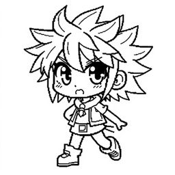 A pixelated anime character designed in a black and gray coloring book style, featuring bold lines and intricate details suitable for coloring