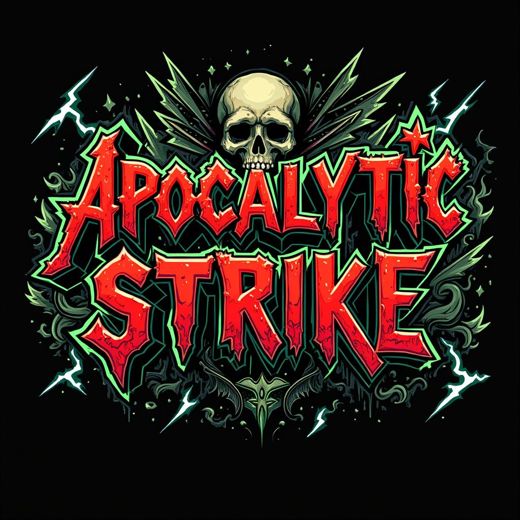 A vibrant, edgy 90's style thrash metal band logo design for a fictional band named 'Apocalyptic Strike'