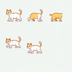 A 16-bit pixel art spritesheet featuring a cute cat walking in various poses