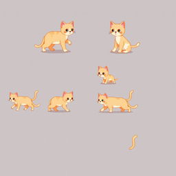 A 16-bit pixel art spritesheet featuring a cute cat walking in various poses