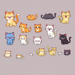 A detailed and expressive 16x16 pixel art spritesheet featuring different cat characters for a side-scrolling video game