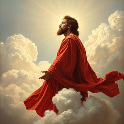 A painting of Christ standing among the clouds of heaven during his second coming, depicted in profile