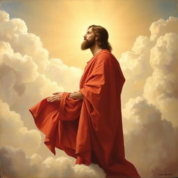 A painting of Christ standing among the clouds of heaven during his second coming, depicted in profile