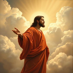 A painting of Christ standing among the clouds of heaven during his second coming, depicted in profile