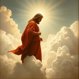 A painting of Christ standing among the clouds of heaven during his second coming, depicted in profile