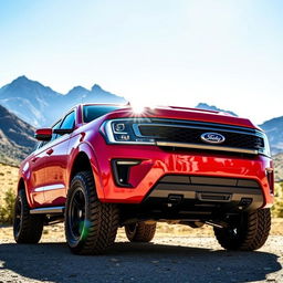 A vibrant red Shelby Expedition Tremor parked in an outdoor adventure setting