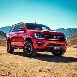 A vibrant red Shelby Expedition Tremor parked in an outdoor adventure setting