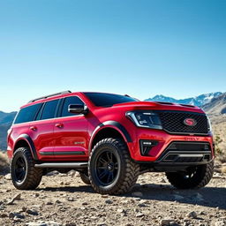 A stunning red Shelby Expedition Tremor showcased in a rugged outdoor setting