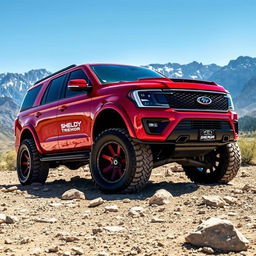 A stunning red Shelby Expedition Tremor showcased in a rugged outdoor setting