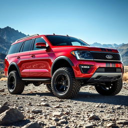 A stunning red Shelby Expedition Tremor showcased in a rugged outdoor setting