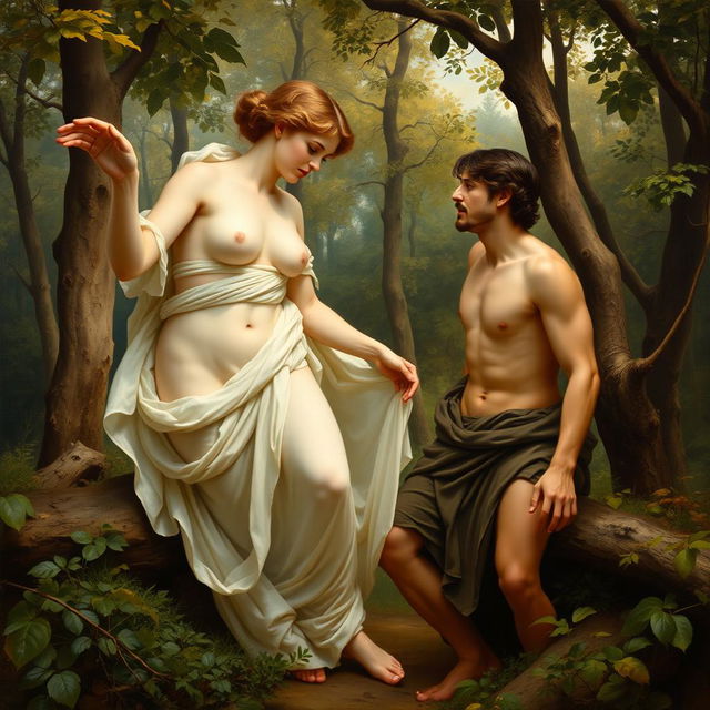 A classic academic painting of Diana and Actaeon, inspired by the style of William-Adolphe Bouguereau