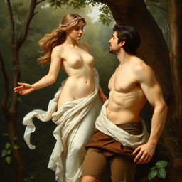 A classic academic painting of Diana and Actaeon, inspired by the style of William-Adolphe Bouguereau