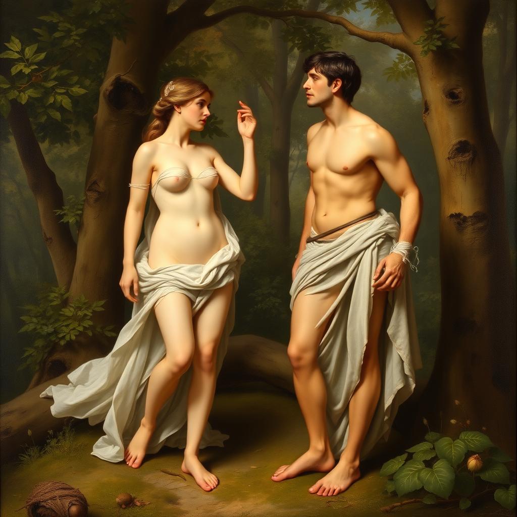 A classic academic painting of Diana and Actaeon, inspired by the style of William-Adolphe Bouguereau