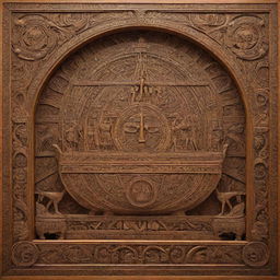 The Ark of the Covenant interpreted in Polynesian art style, adorned with intricate tribal patterns and motifs, nature elements, and traditional Polynesian symbols.