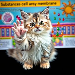 An adorable cat with big, enchanting eyes valiantly stopping the entry of substances to a cell membrane