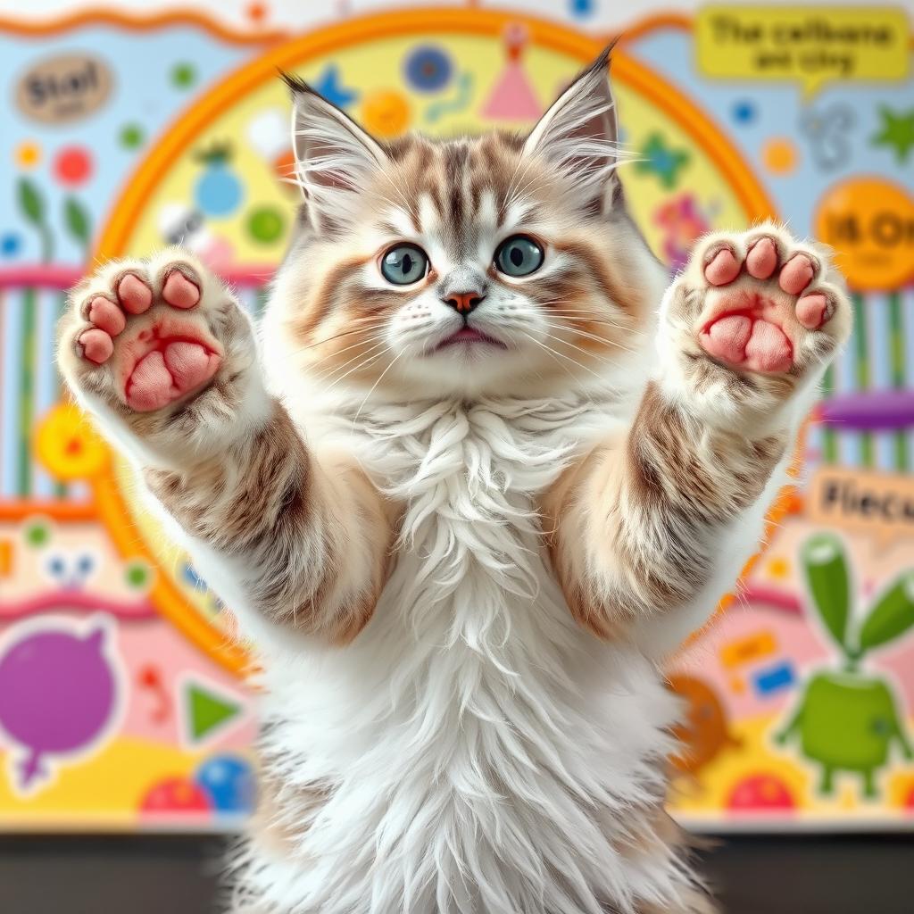 An adorable cat standing upright with its paws open wide, playfully stopping the entry of substances to a cell membrane