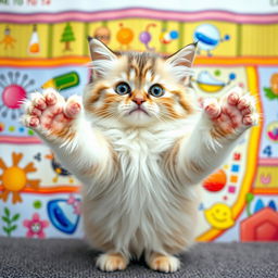 An adorable cat standing upright with its paws open wide, playfully stopping the entry of substances to a cell membrane