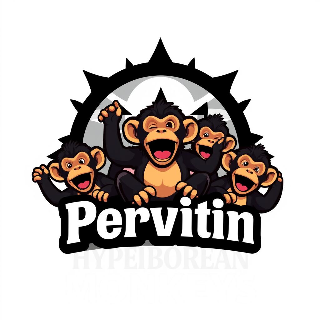 A captivating logo design for a group chat named 'Pervitin Hyperborean Monkeys'