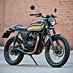 A sleek and stylish motorcycle design representing a Moto Neo Cafe Racer with a modern twist, featuring a compact 125 cc engine