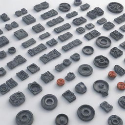 An assortment of 3D automobile vehicle spare parts displayed.