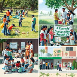 An engaging community initiative scene showcasing various activities focused on environmental conservation