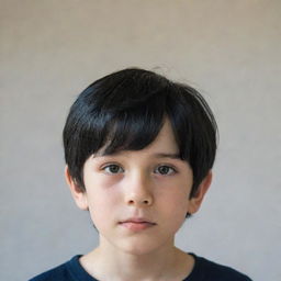 A young boy with fair skin and glossy black hair