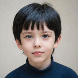 A young boy with fair skin and glossy black hair