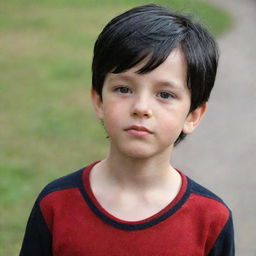 A young boy with fair skin and glossy black hair