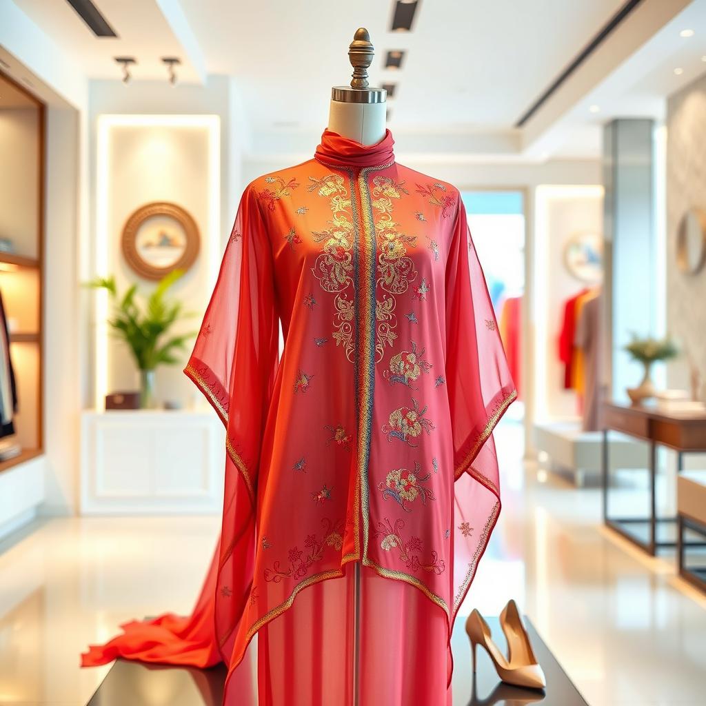 A stylish baju, a traditional Malaysian garment, beautifully showcased on a mannequin