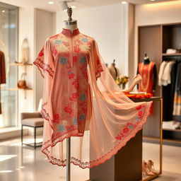 A stylish baju, a traditional Malaysian garment, beautifully showcased on a mannequin