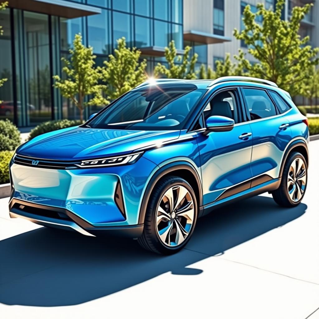 A sleek and futuristic hybrid SUV 2024, showcasing an elegant design with smooth lines and an aerodynamic body