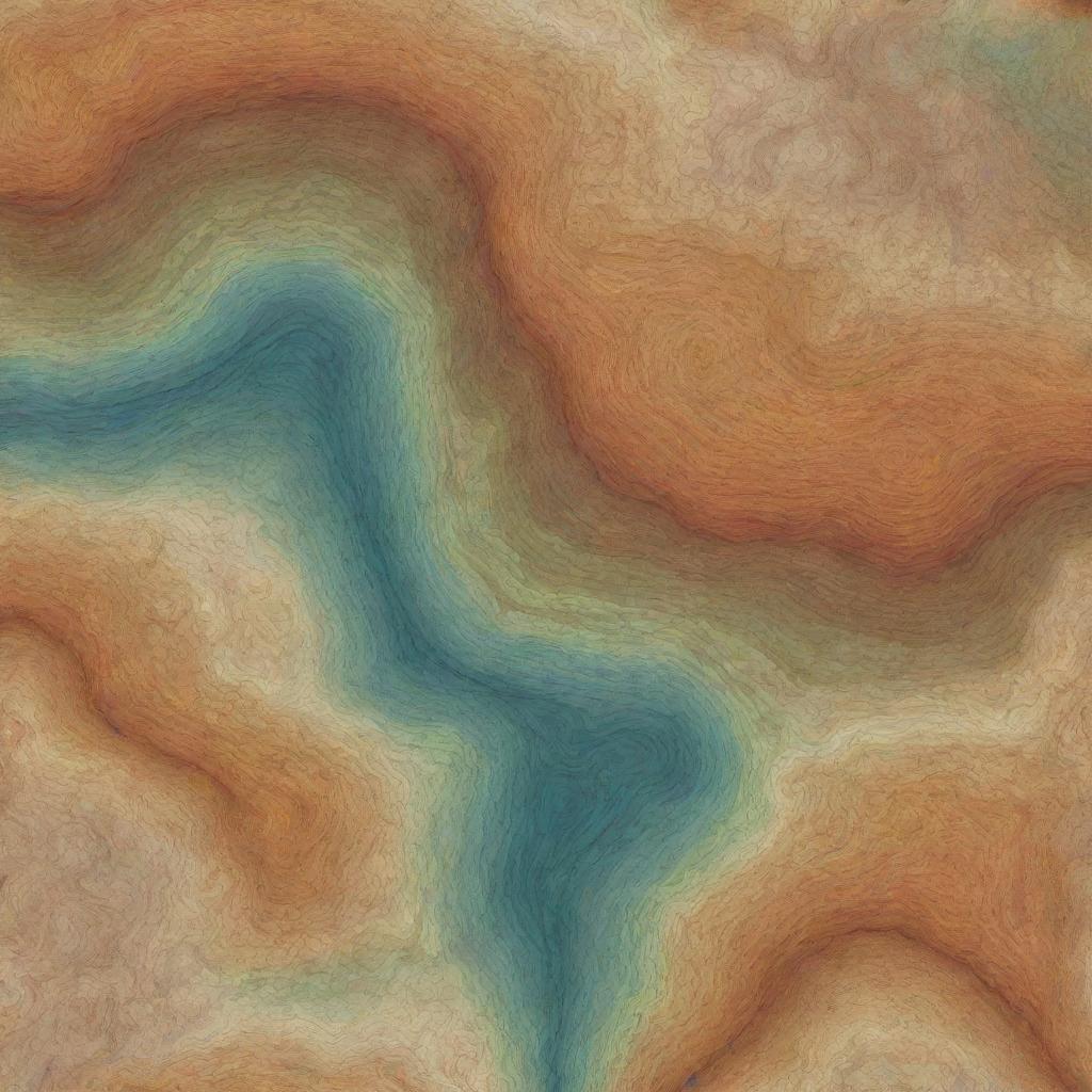 Topographic map in vector format with contour lines, geological features, and a blend of earthy colors.