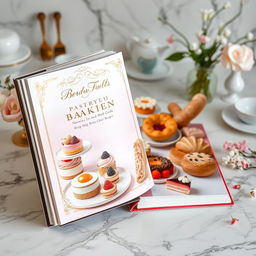 An exquisite and unique pastry and bakery recipe book, exuding elegance and sophistication