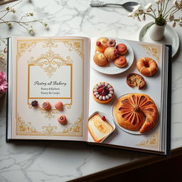 An exquisite and unique pastry and bakery recipe book, exuding elegance and sophistication