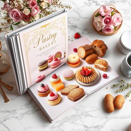 An exquisite and unique pastry and bakery recipe book, exuding elegance and sophistication