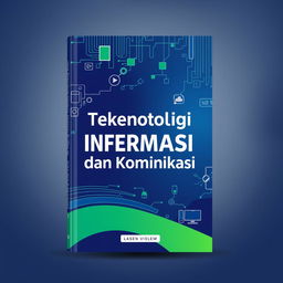 Book cover design for 'Teknologi Informasi dan Komunikasi', showcasing a modern and tech-savvy theme