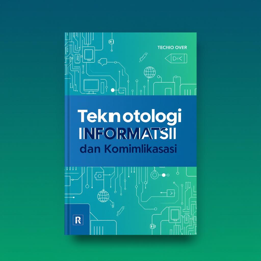 Book cover design for 'Teknologi Informasi dan Komunikasi', showcasing a modern and tech-savvy theme