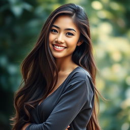 A stylish profile picture featuring a confident young woman with long flowing hair, wearing a modern, chic outfit